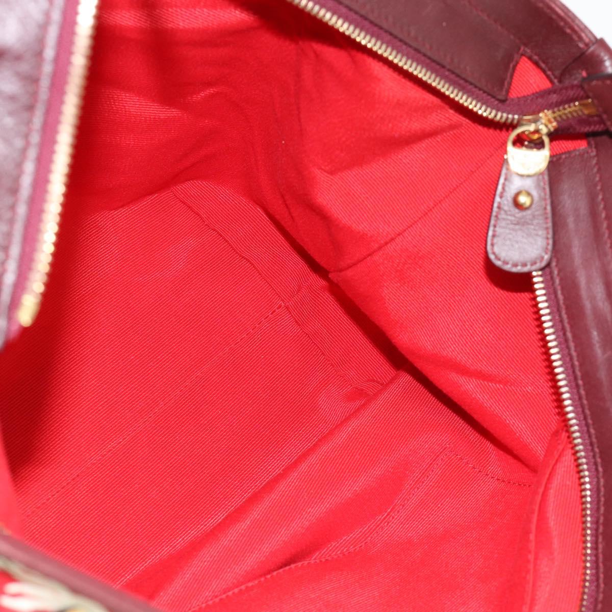 Salvatore Ferragamo Gancini Tote Bag Canvas Gold Bordeaux Auth 182865