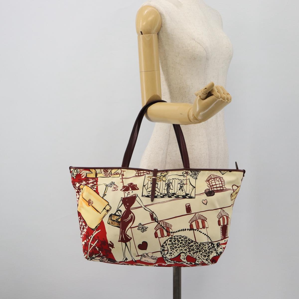 Salvatore Ferragamo Gancini Tote Bag Canvas Gold Bordeaux Auth 182865