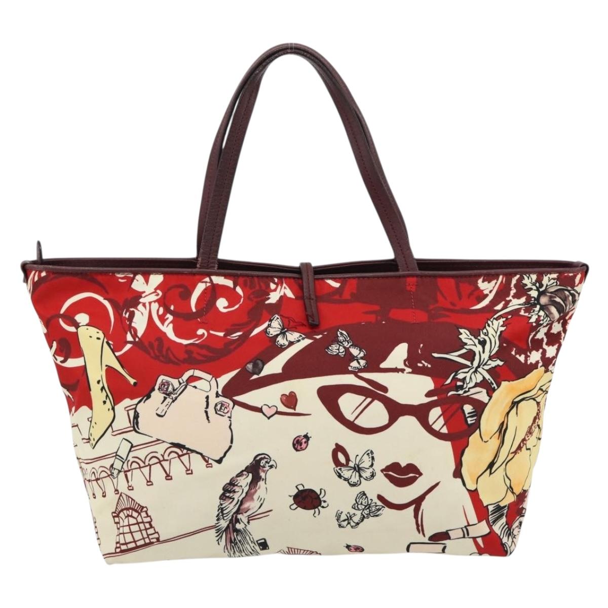 Salvatore Ferragamo Gancini Tote Bag Canvas Gold Bordeaux Auth 182865