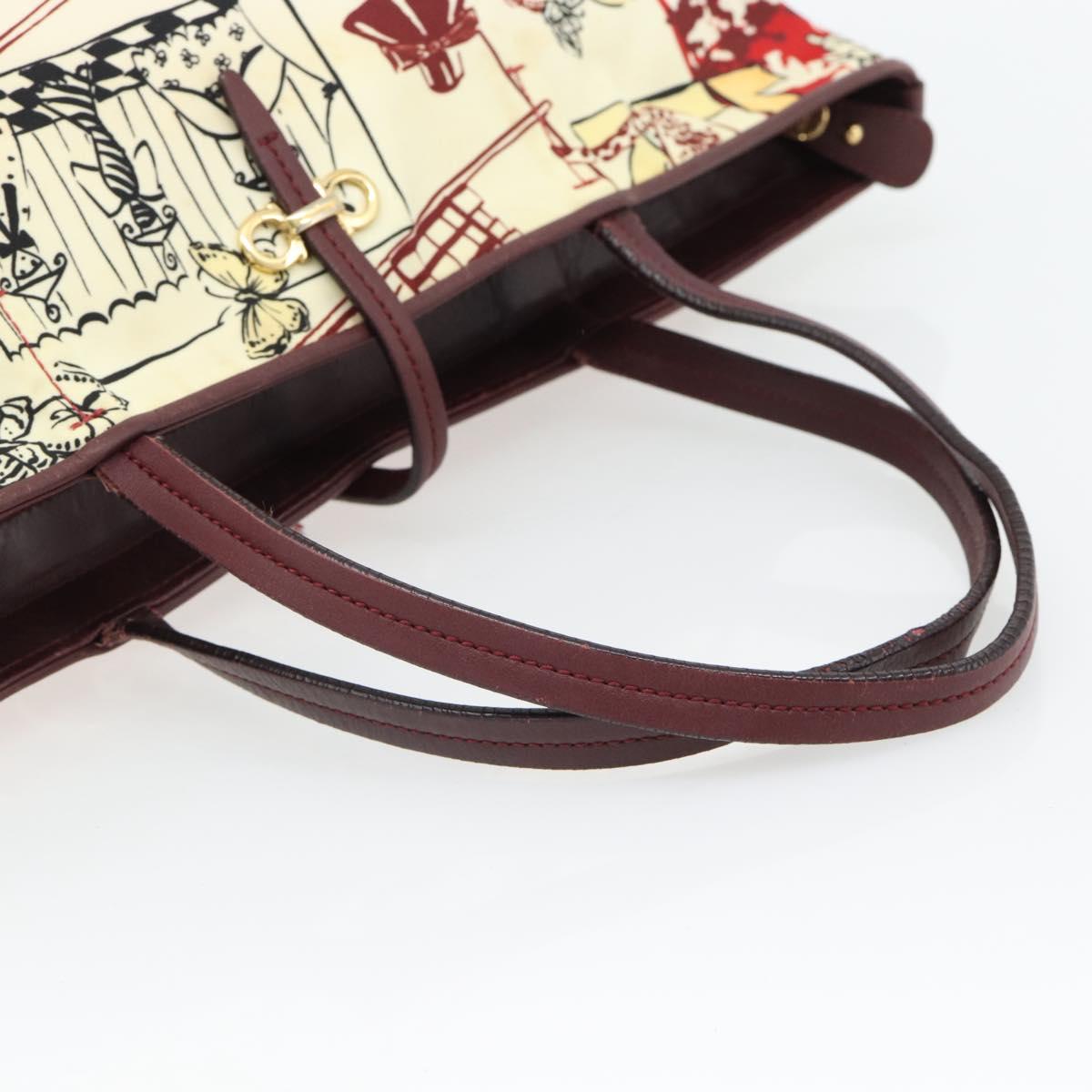 Salvatore Ferragamo Gancini Tote Bag Canvas Gold Bordeaux Auth 182865