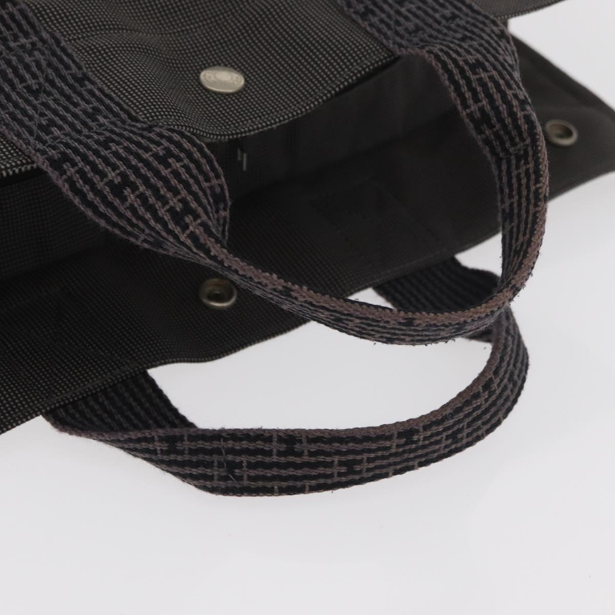 HERMES Her Line MM Hand Bag Canvas Gray Silver Auth 182867