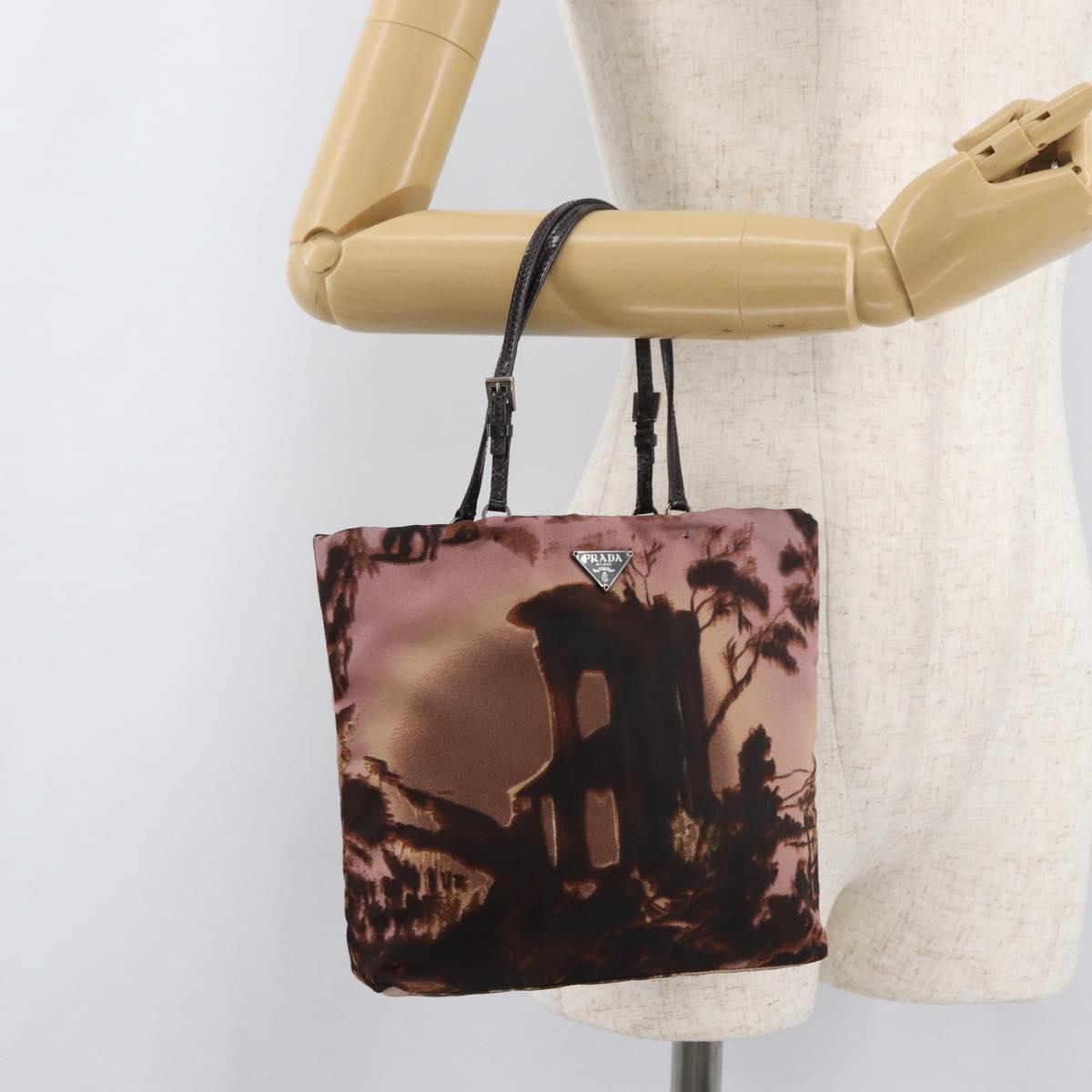 PRADA Hand Bag Nylon Pink Silver Auth 182868A