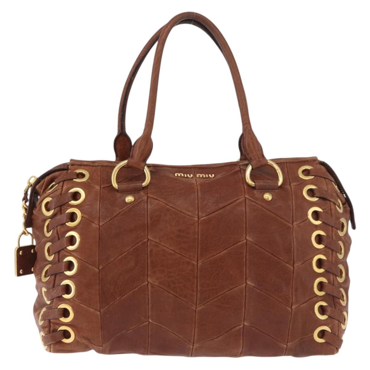 Miu Miu Hand Bag Leather Brown Gold Auth 182872A