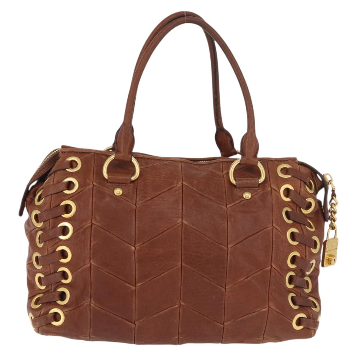 Miu Miu Hand Bag Leather Brown Gold Auth 182872A