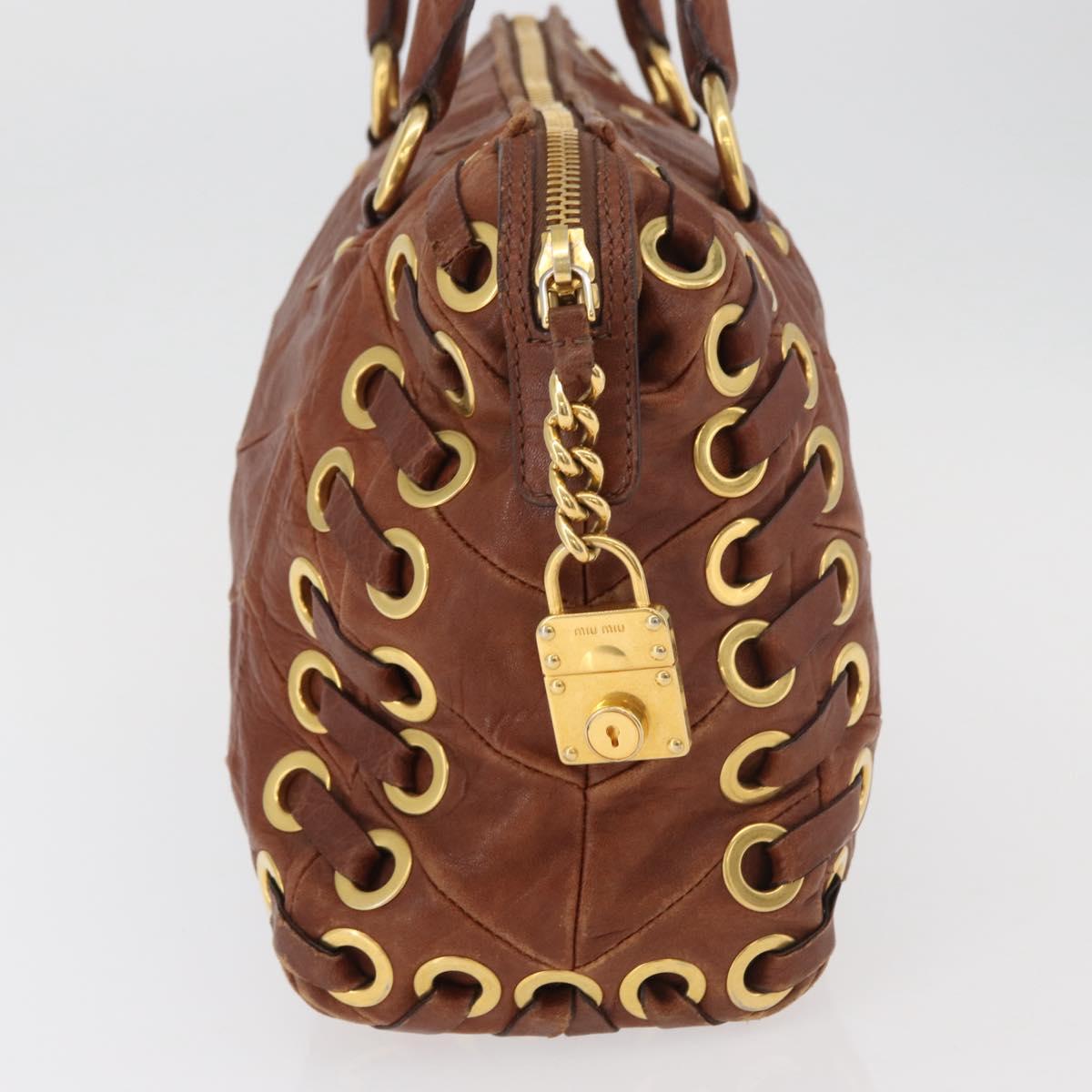 Miu Miu Hand Bag Leather Brown Gold Auth 182872A