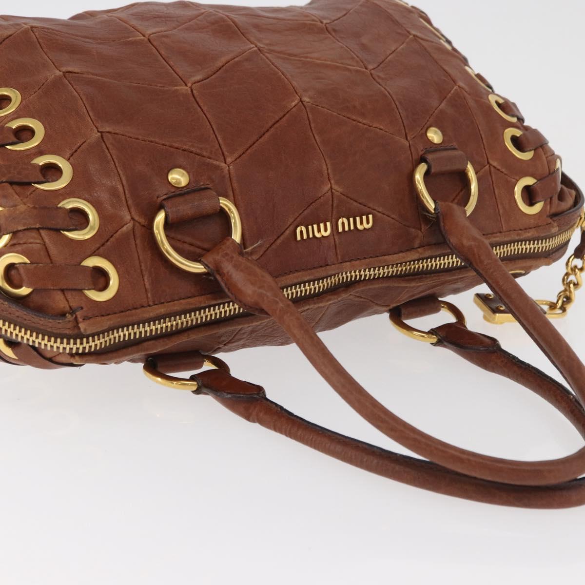 Miu Miu Hand Bag Leather Brown Gold Auth 182872A