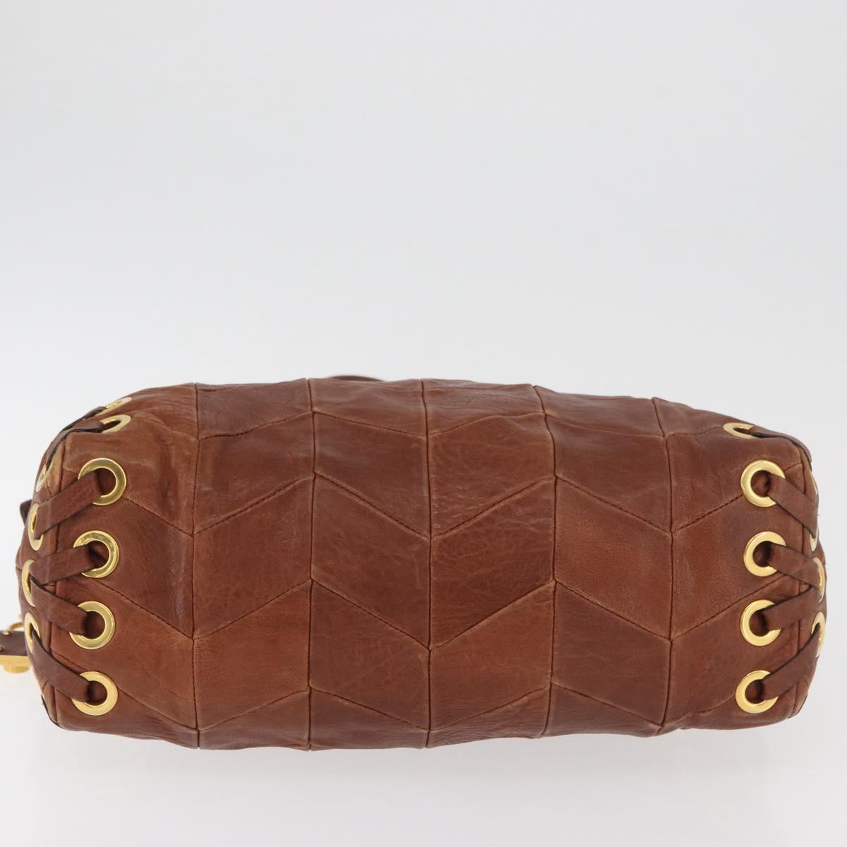 Miu Miu Hand Bag Leather Brown Gold Auth 182872A