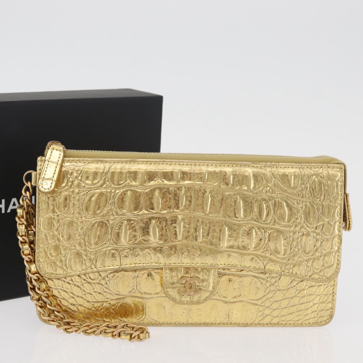 CHANEL COCO Mark Clutch Bag Calf Skin Gold CC Auth 182873SAM