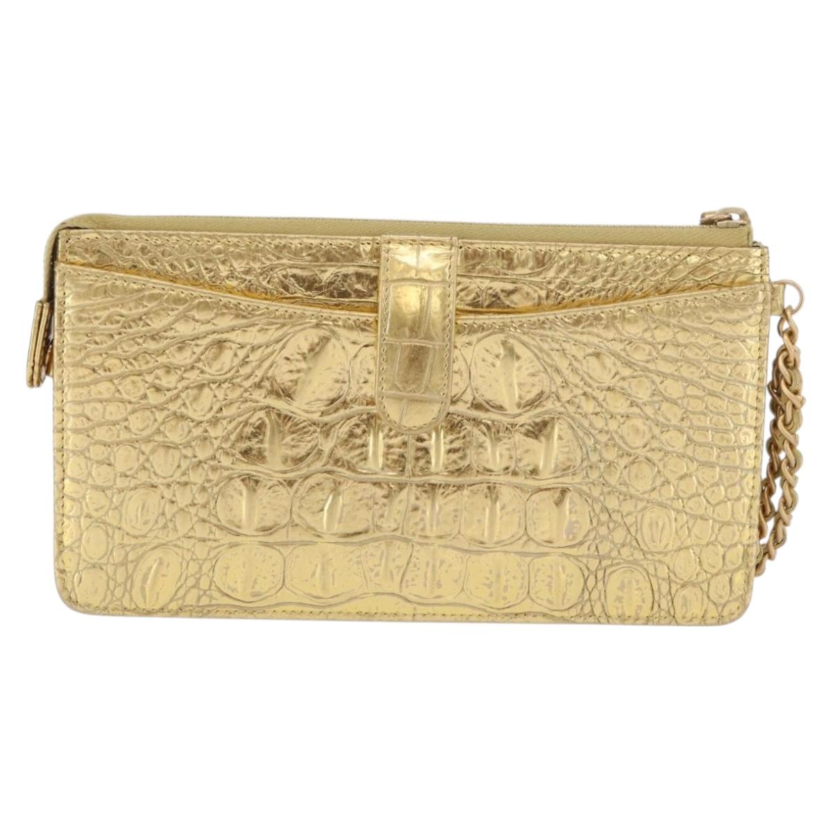 CHANEL COCO Mark Clutch Bag Calf Skin Gold CC Auth 182873SAM
