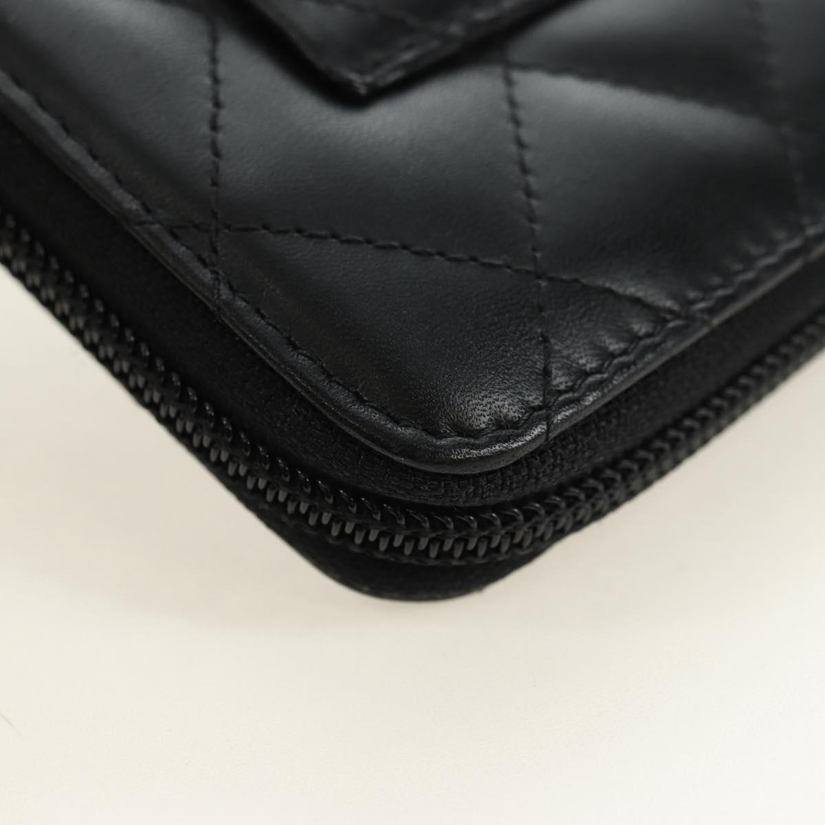 CHANEL Matelasse Cambon Line Wallet Leather Black Silver CC Auth 182878M