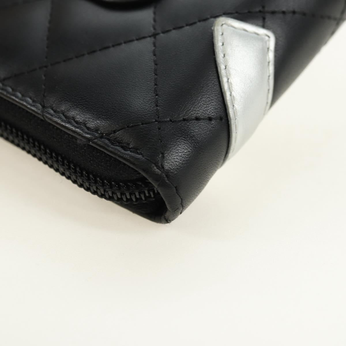 CHANEL Matelasse Cambon Line Wallet Leather Black Silver CC Auth 182878M