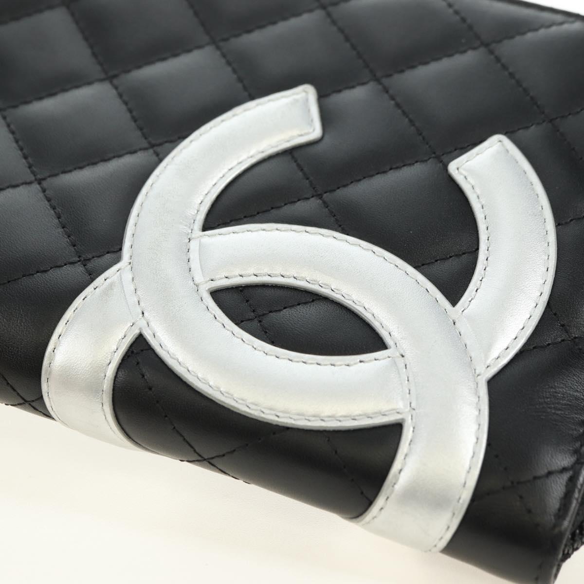 CHANEL Matelasse Cambon Line Wallet Leather Black Silver CC Auth 182878M