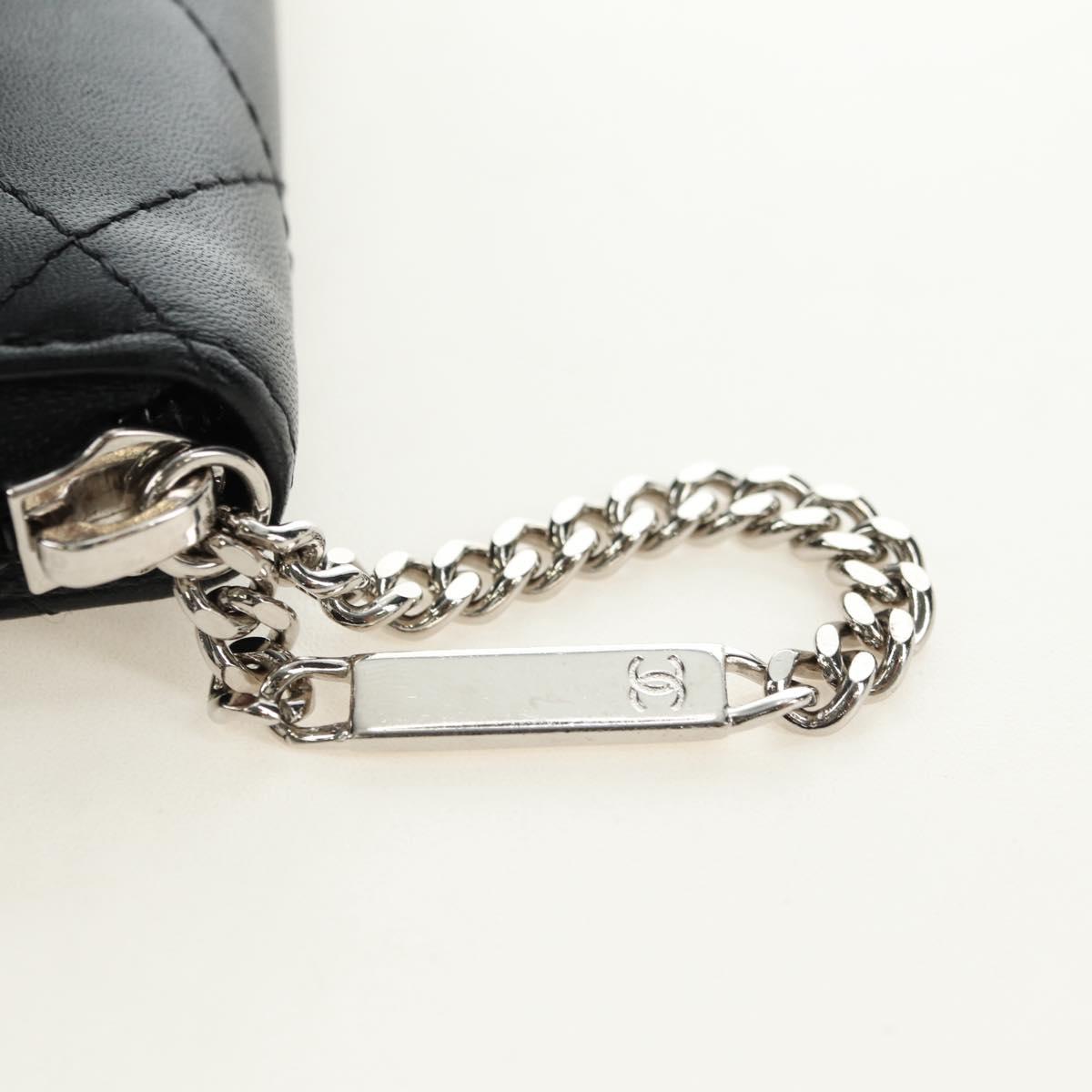 CHANEL Matelasse Cambon Line Wallet Leather Black Silver CC Auth 182878M