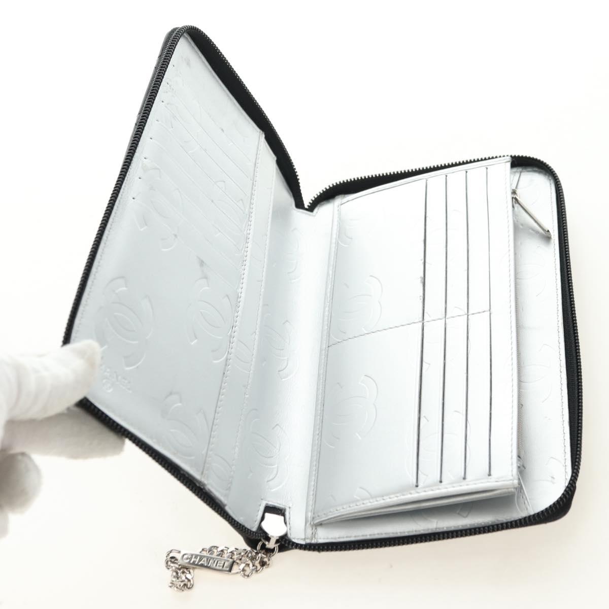 CHANEL Matelasse Cambon Line Wallet Leather Black Silver CC Auth 182878M