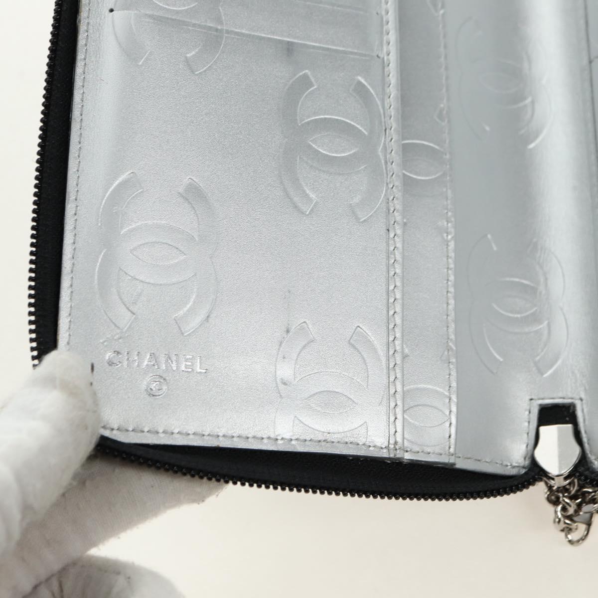 CHANEL Matelasse Cambon Line Wallet Leather Black Silver CC Auth 182878M