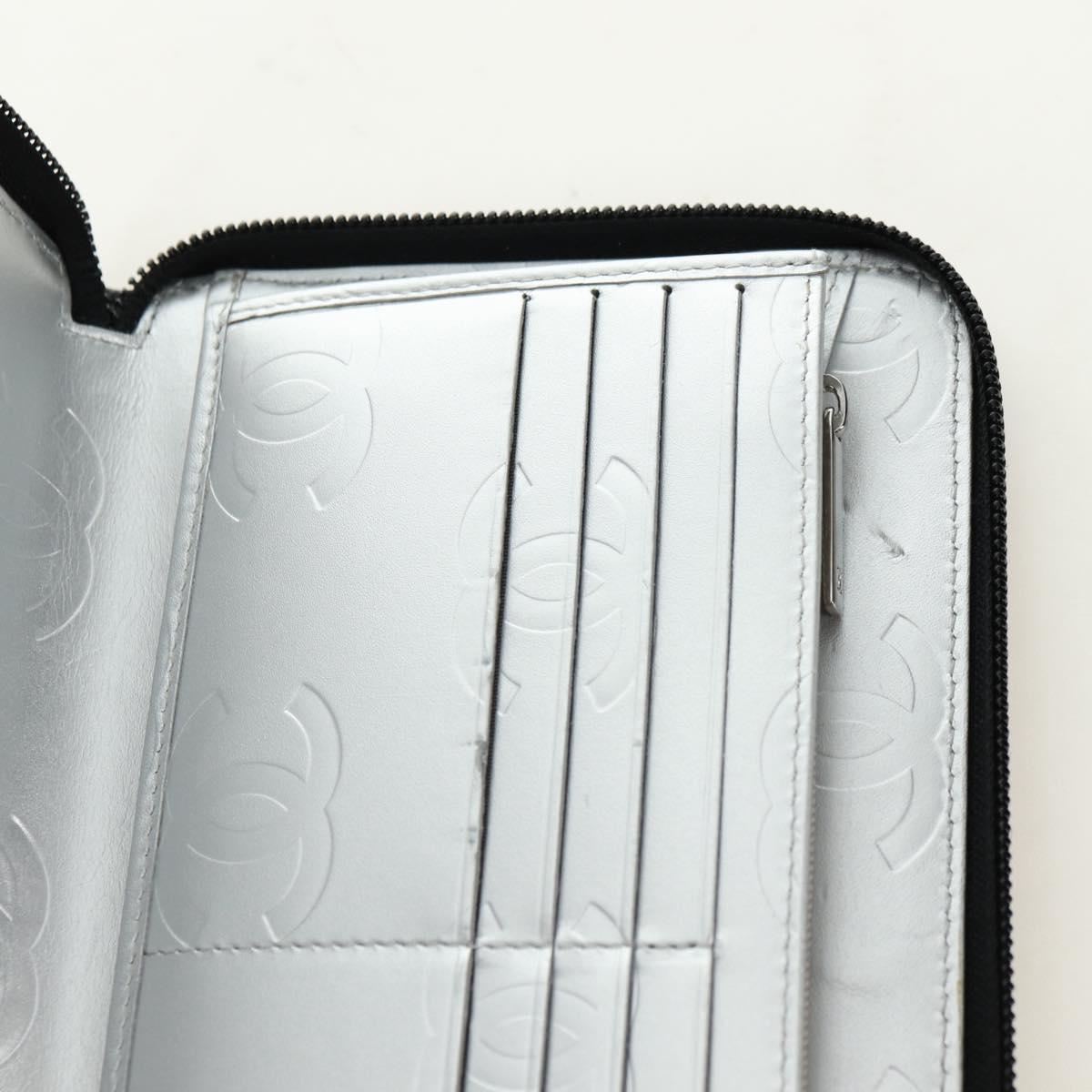 CHANEL Matelasse Cambon Line Wallet Leather Black Silver CC Auth 182878M