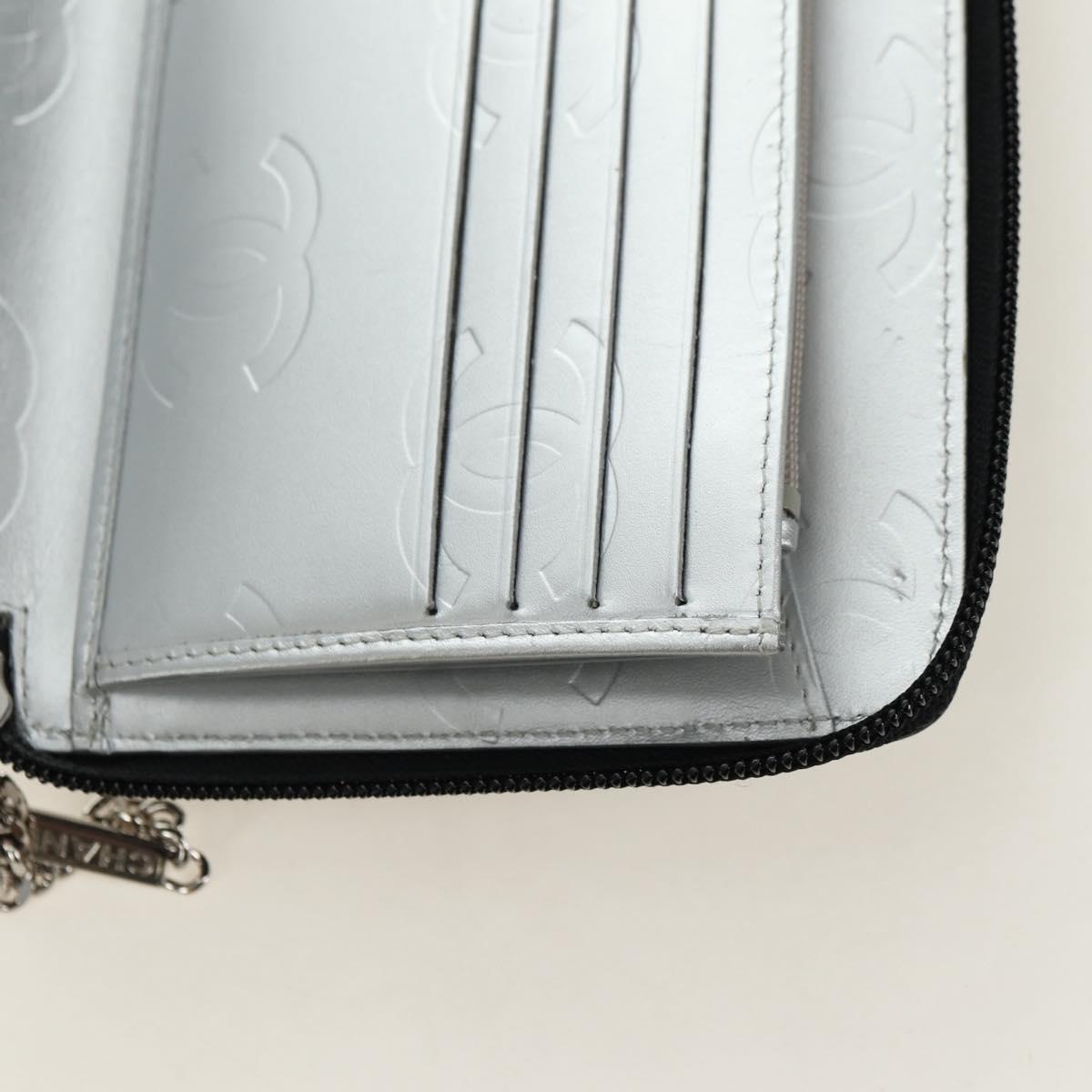 CHANEL Matelasse Cambon Line Wallet Leather Black Silver CC Auth 182878M