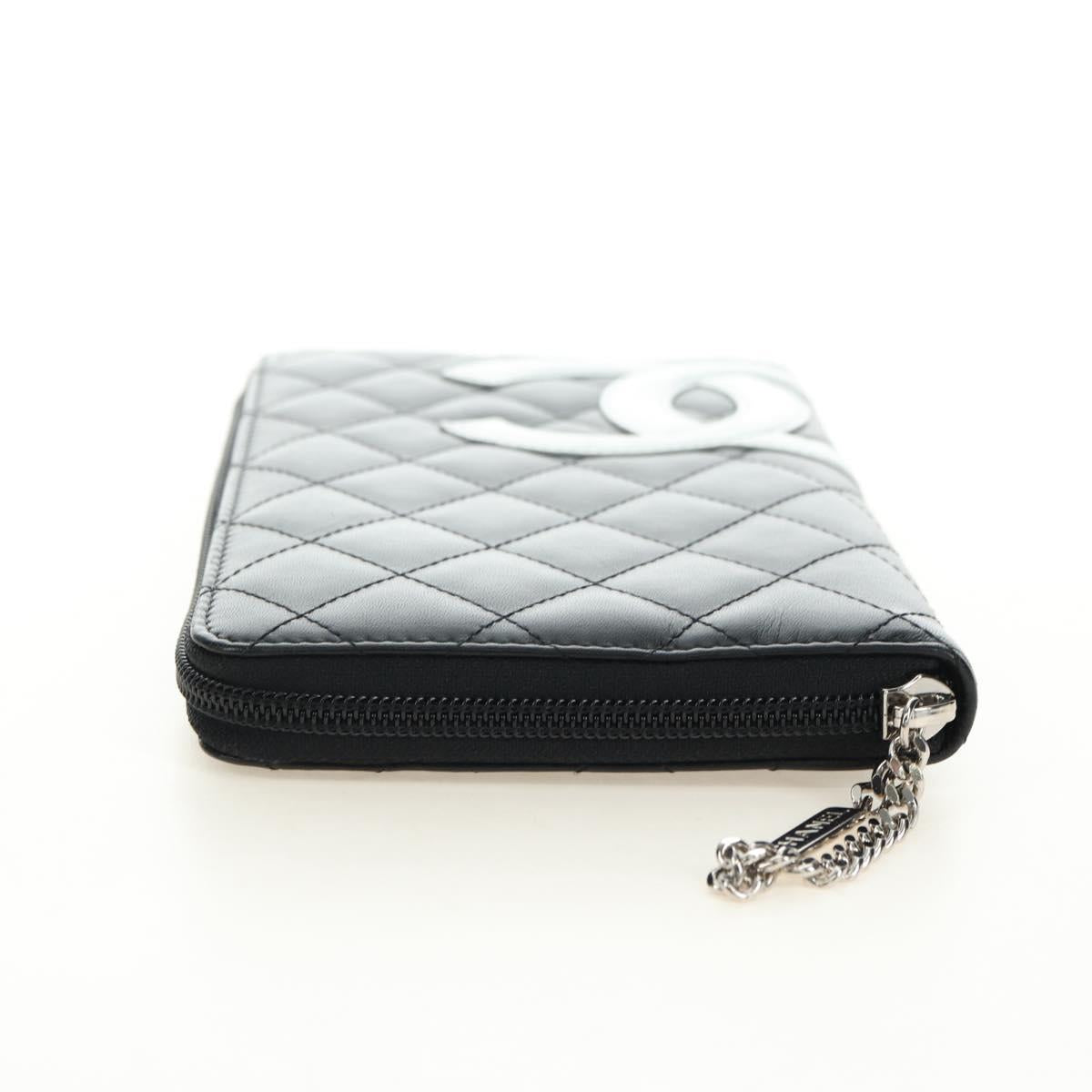 CHANEL Matelasse Cambon Line Wallet Leather Black Silver CC Auth 182878M