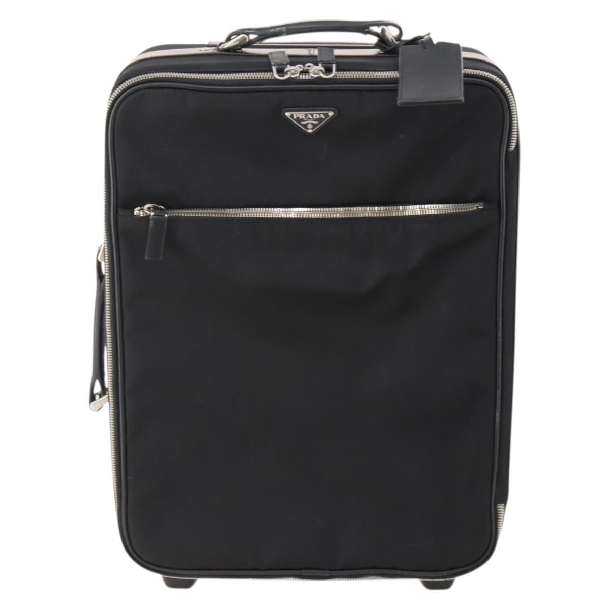 PRADA Carry Case Trunk Nylon Black Silver Auth 182881