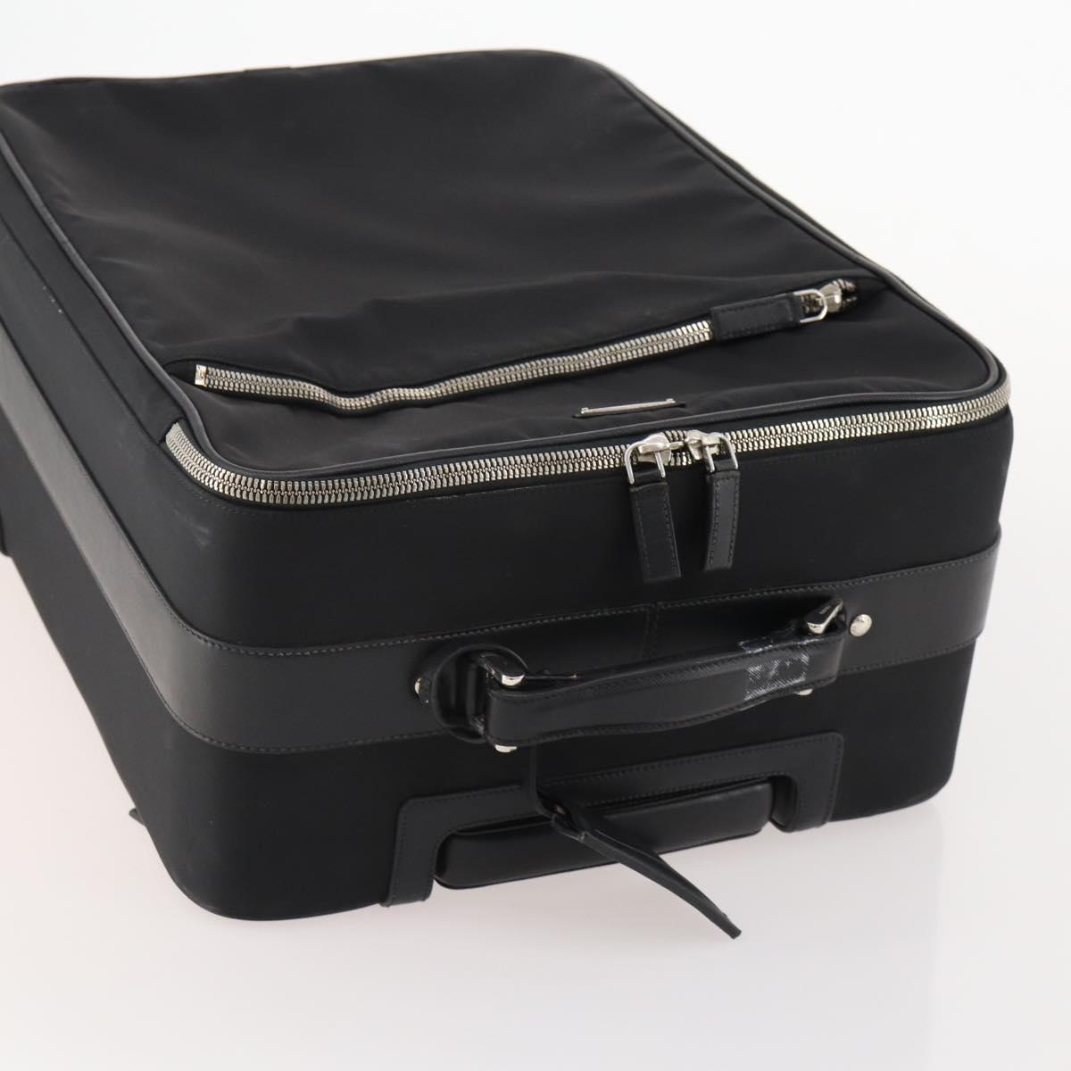 PRADA Carry Case Trunk Nylon Black Silver Auth 182881