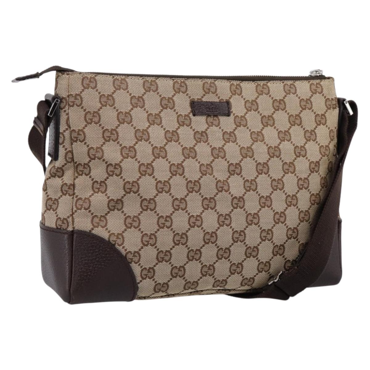 GUCCI GG Canvas Shoulder Bag Brown Silver 114273 Auth 182886A