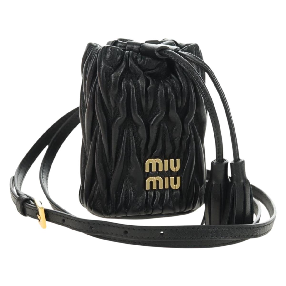 Miu Miu Matelasse Shoulder Bag Leather Black Gold Auth 182887M
