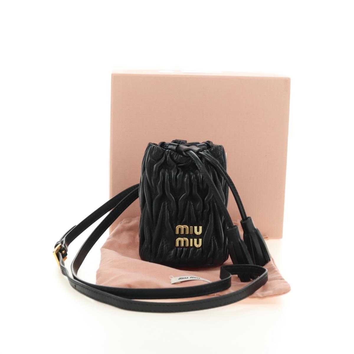 Miu Miu Matelasse Shoulder Bag Leather Black Gold Auth 182887M