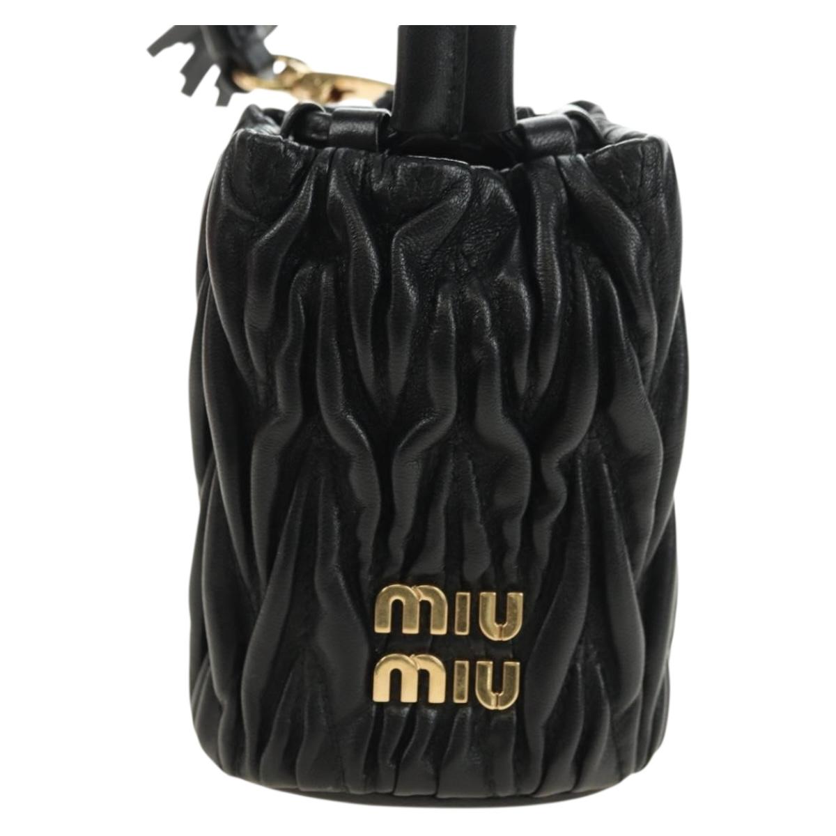 Miu Miu Matelasse Shoulder Bag Leather Black Gold Auth 182887M
