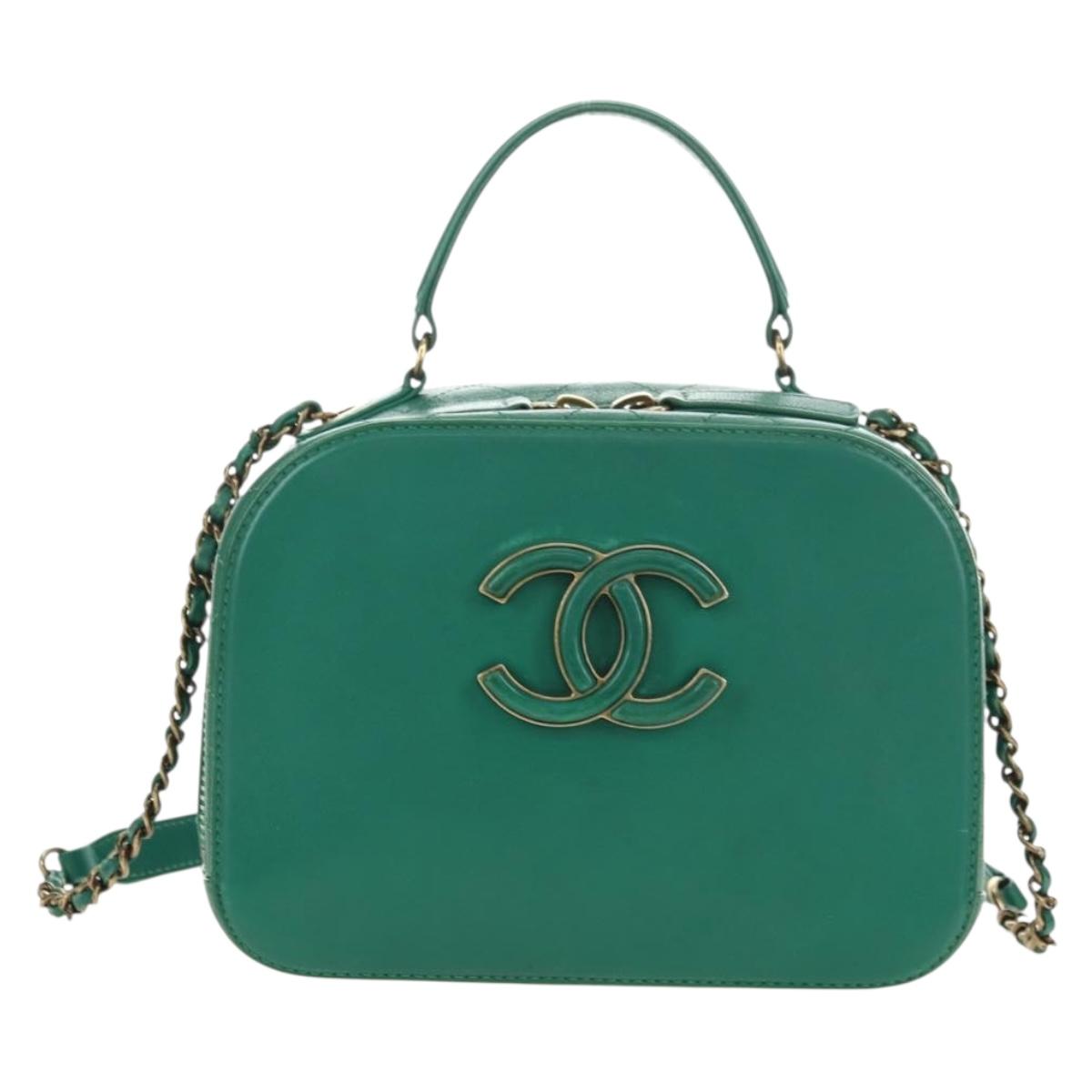 CHANEL Matelasse  Chain Shoulder Bag Calf Skin 2way Green Gold CC Auth 182889V