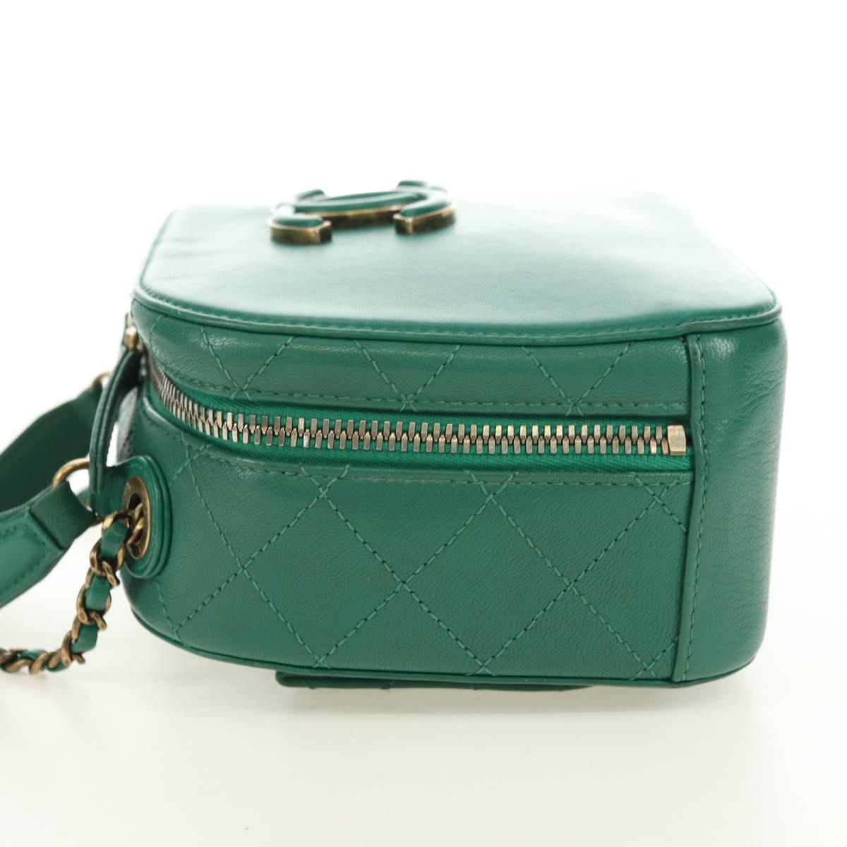 CHANEL Matelasse  Chain Shoulder Bag Calf Skin 2way Green Gold CC Auth 182889V