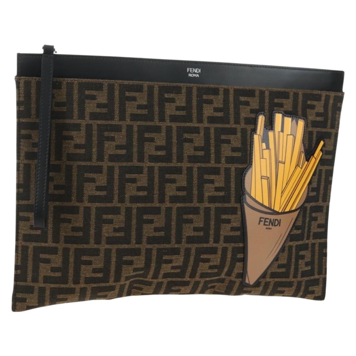 FENDI Zucca Canvas Clutch Bag Black Brown Auth 182892M