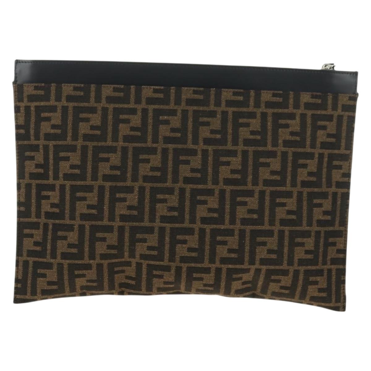 FENDI Zucca Canvas Clutch Bag Black Brown Auth 182892M