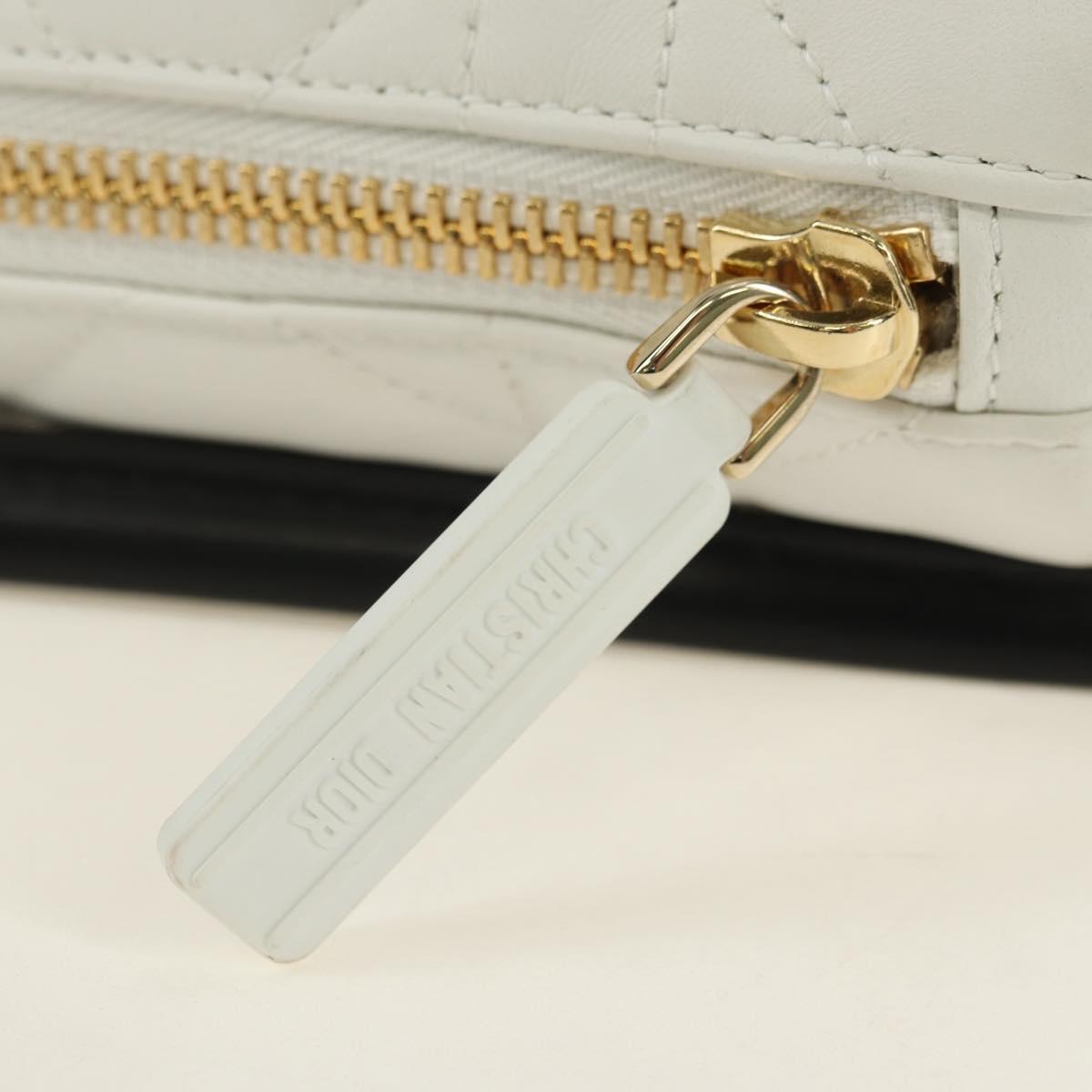 Christian Dior Canage Vibe Shoulder Bag Lamb Skin 2way White Gold Auth 182900SM
