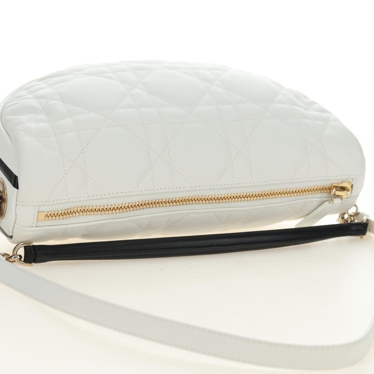 Christian Dior Canage Vibe Shoulder Bag Lamb Skin 2way White Gold Auth 182900SM