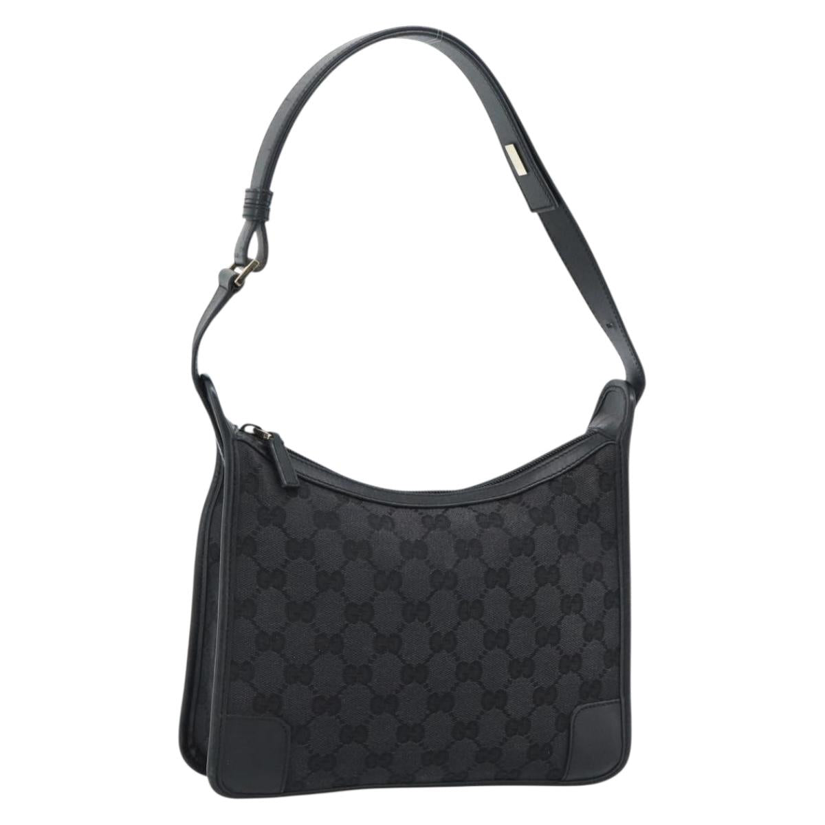 GUCCI GG Canvas Shoulder Bag Black Gold Auth 182901A