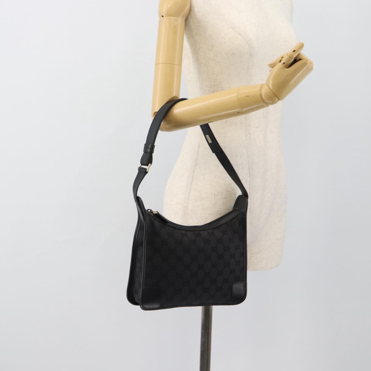GUCCI GG Canvas Shoulder Bag Black Gold Auth 182901A
