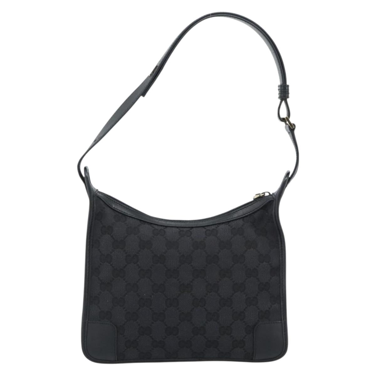 GUCCI GG Canvas Shoulder Bag Black Gold Auth 182901A
