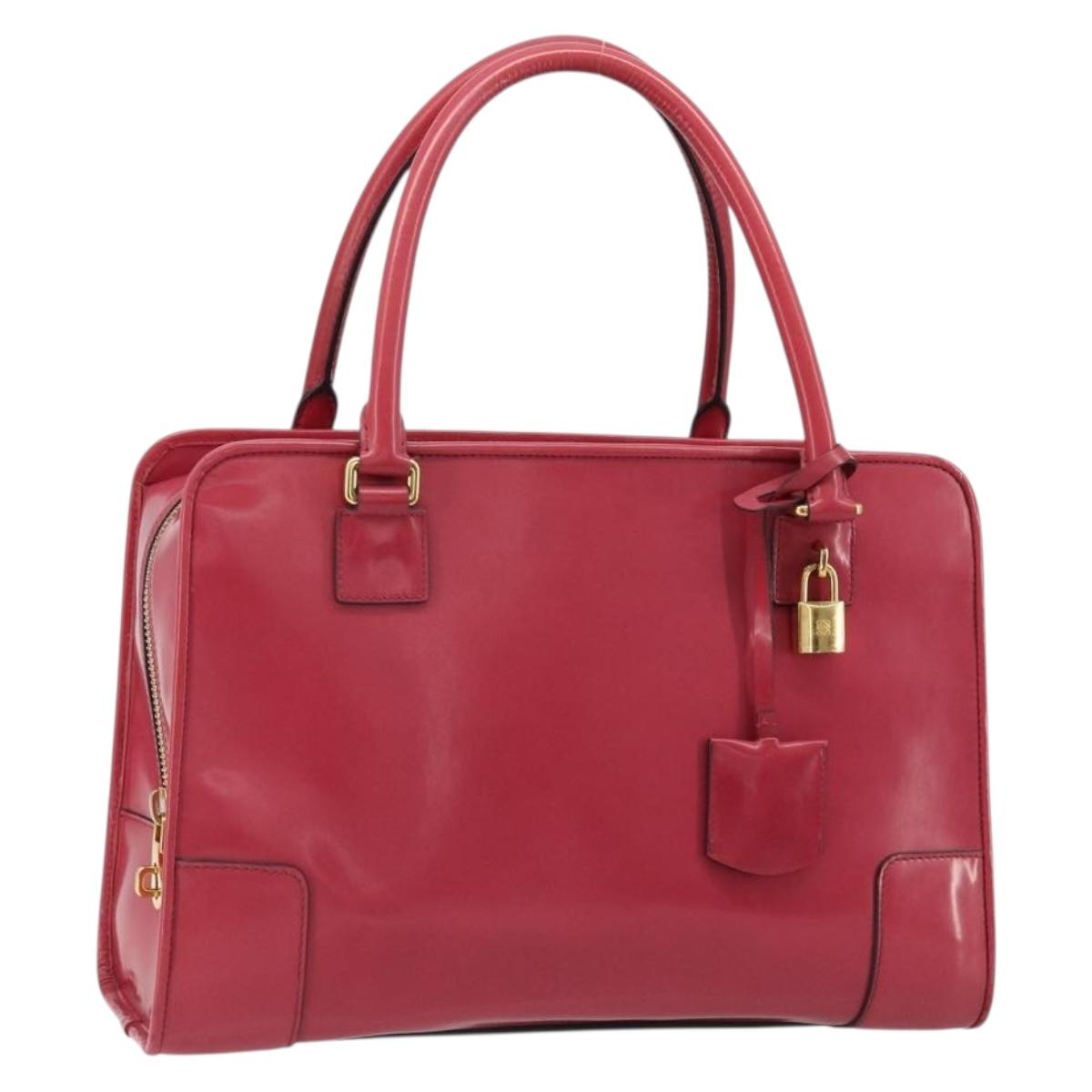 LOEWE Amazona 36 Hand Bag Patent leather Gold Pink Auth 182902A