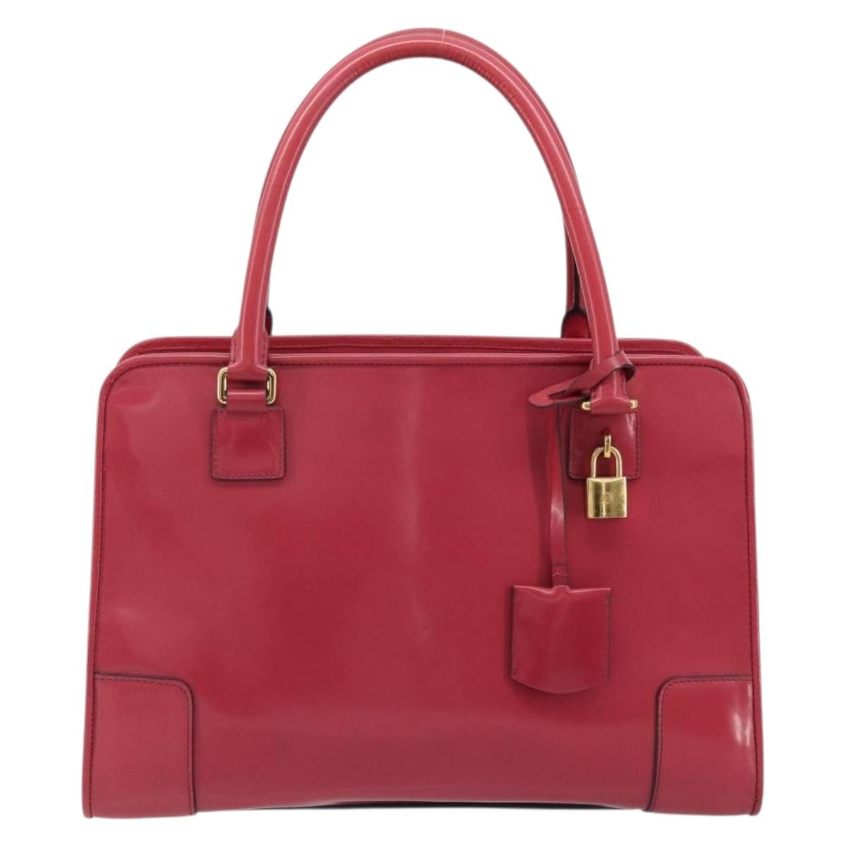 LOEWE Amazona 36 Hand Bag Patent leather Gold Pink Auth 182902A