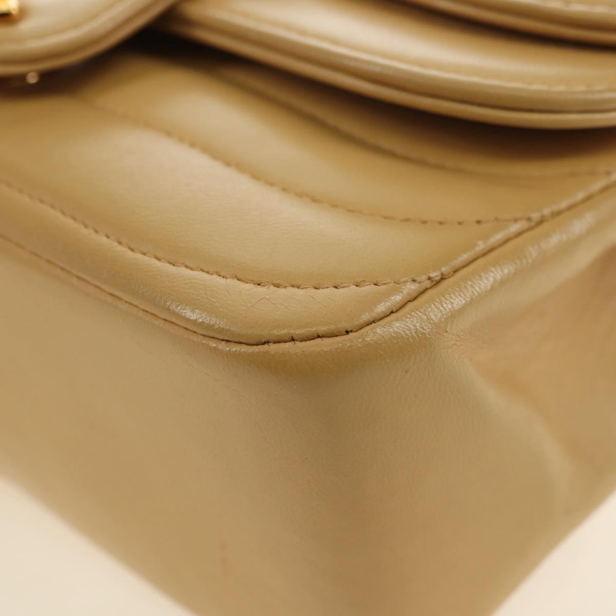 CHANEL Chain Shoulder Bag Lamb Skin Beige Gold CC Auth 182904SAV