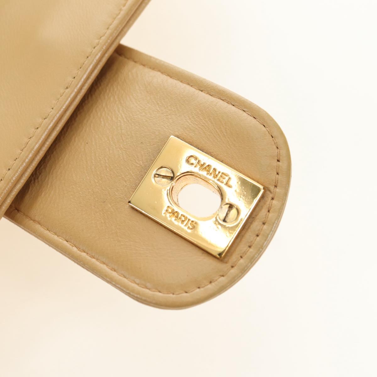 CHANEL Chain Shoulder Bag Lamb Skin Beige Gold CC Auth 182904SAV