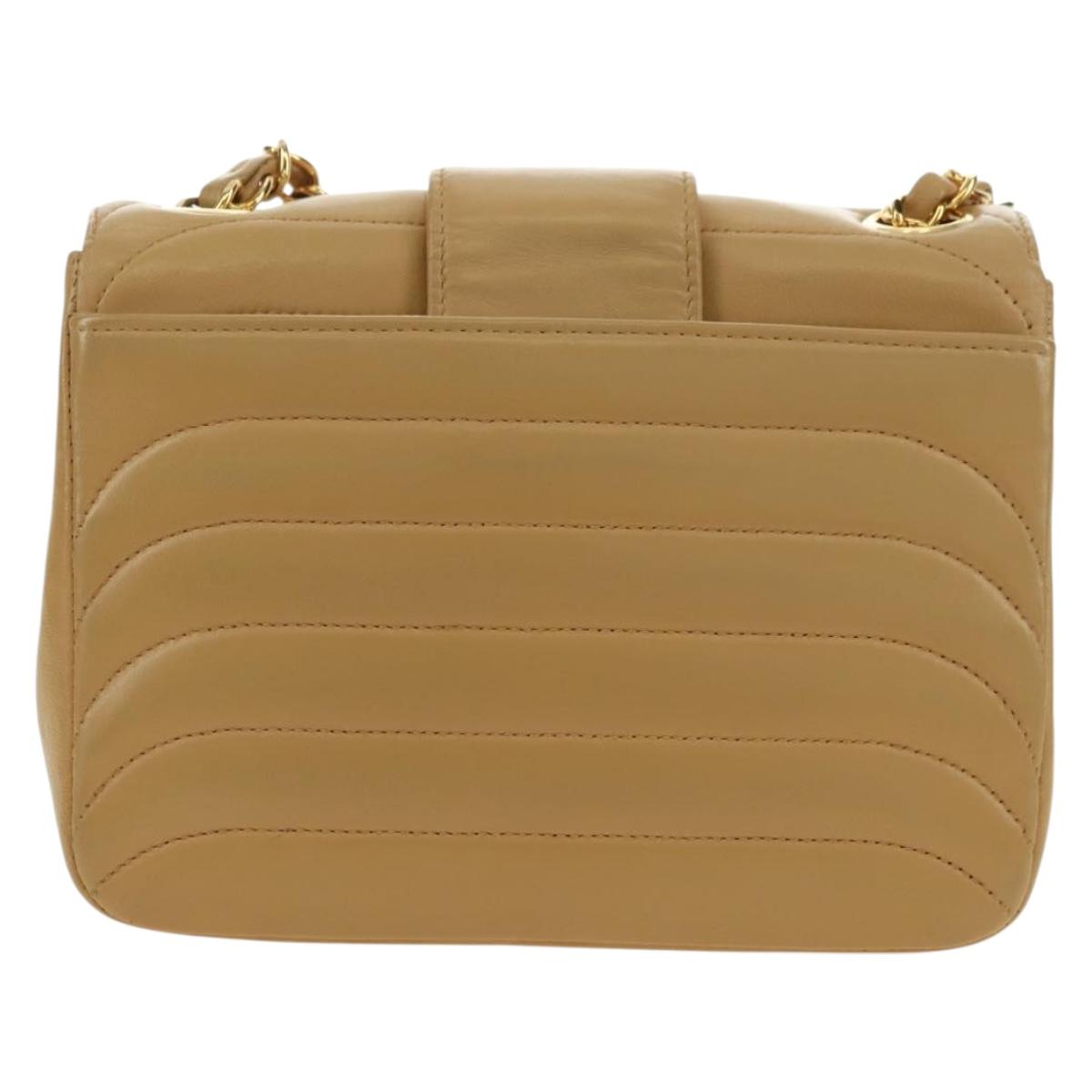 CHANEL Chain Shoulder Bag Lamb Skin Beige Gold CC Auth 182904SAV