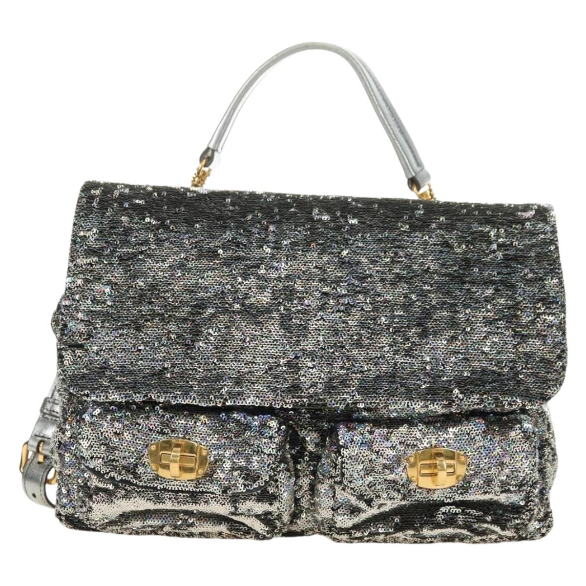Miu Miu Shoulder Bag Sequin 2way Gold Silver Auth 182905SM