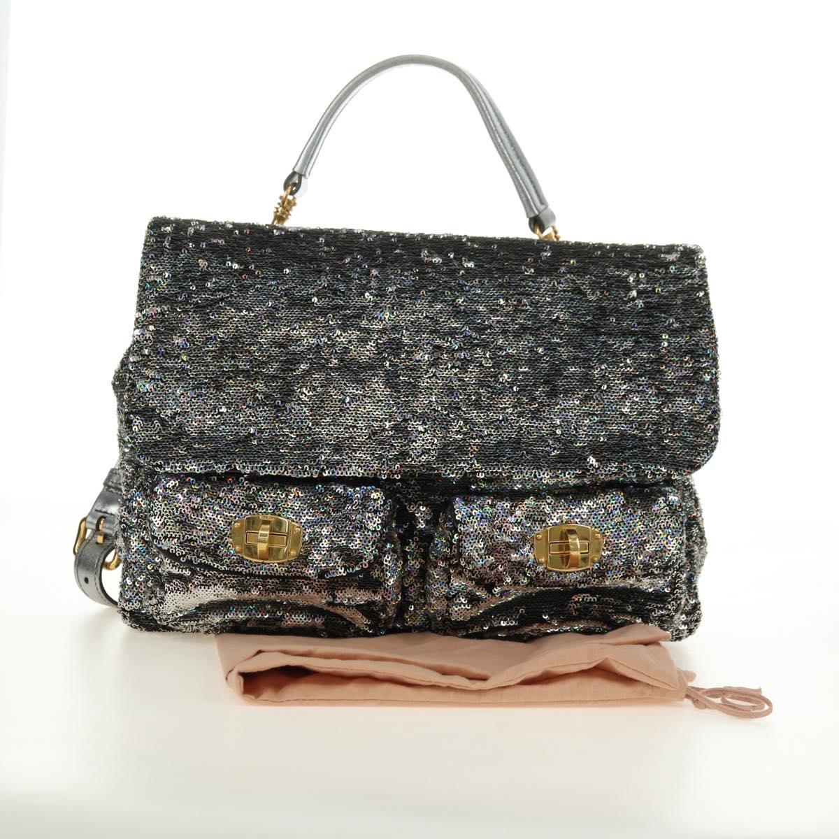 Miu Miu Shoulder Bag Sequin 2way Gold Silver Auth 182905SM