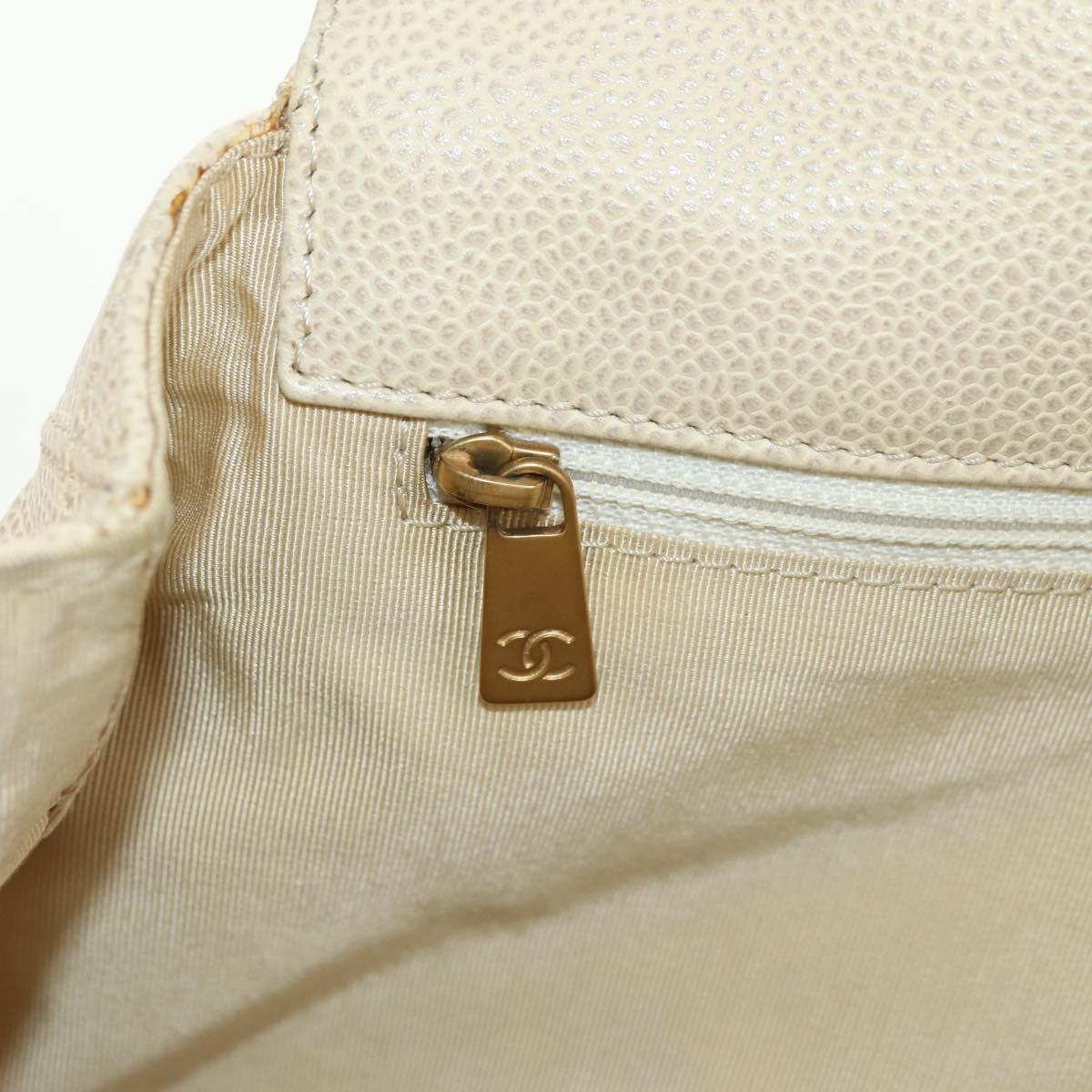CHANEL Bicolore Backpack Caviar Skin Beige Gold CC Auth 182907V