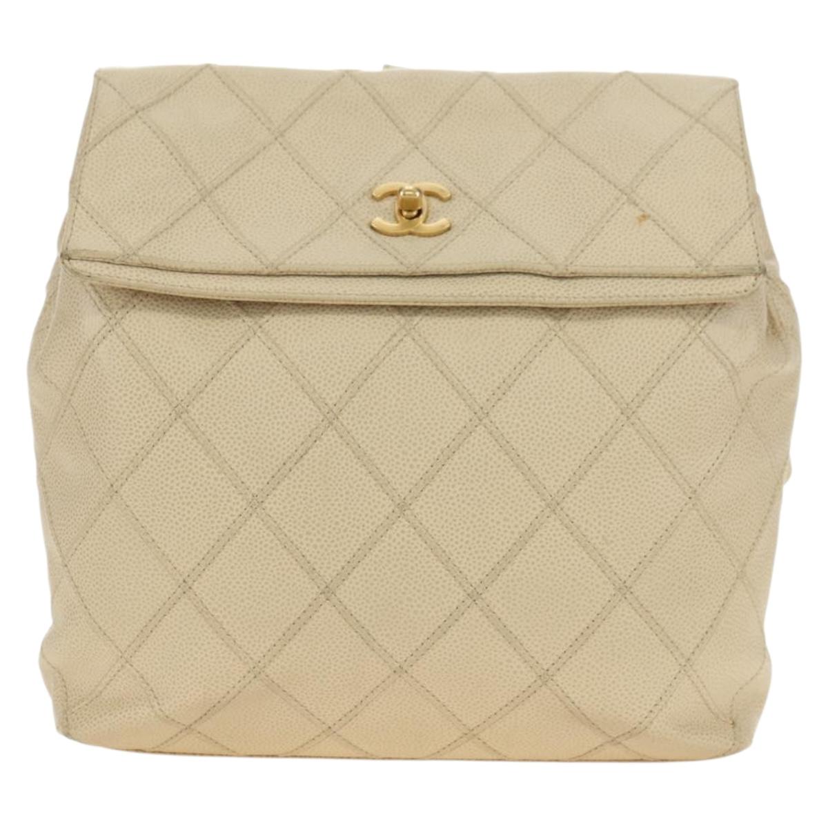 CHANEL Bicolore Backpack Caviar Skin Beige Gold CC Auth 182907V