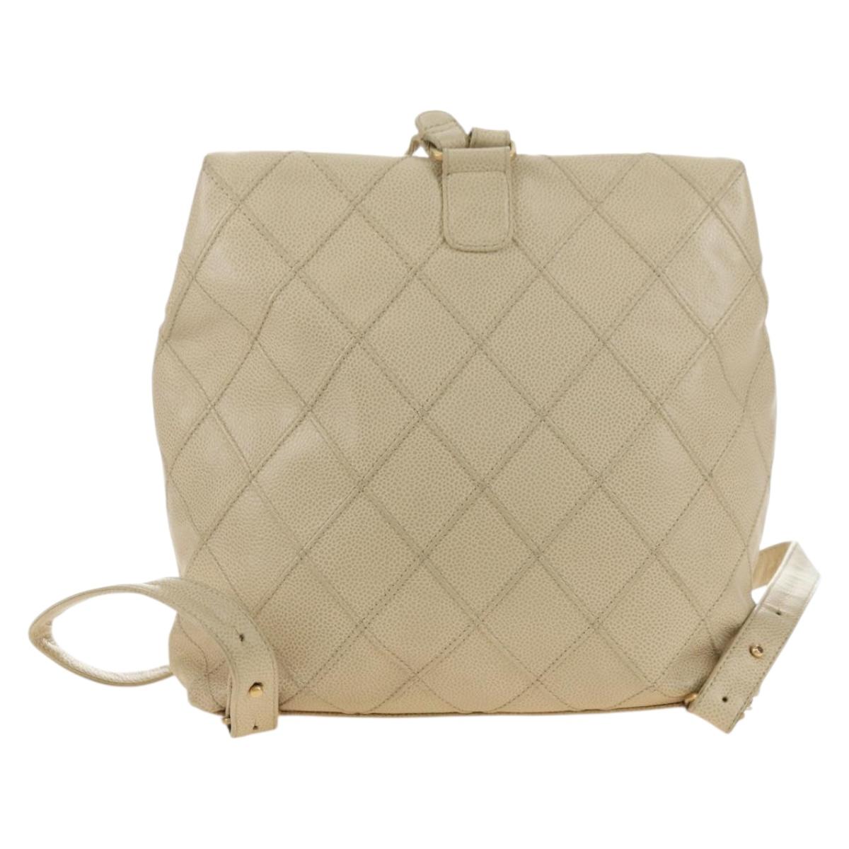 CHANEL Bicolore Backpack Caviar Skin Beige Gold CC Auth 182907V