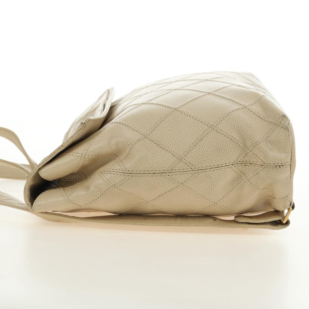 CHANEL Bicolore Backpack Caviar Skin Beige Gold CC Auth 182907V
