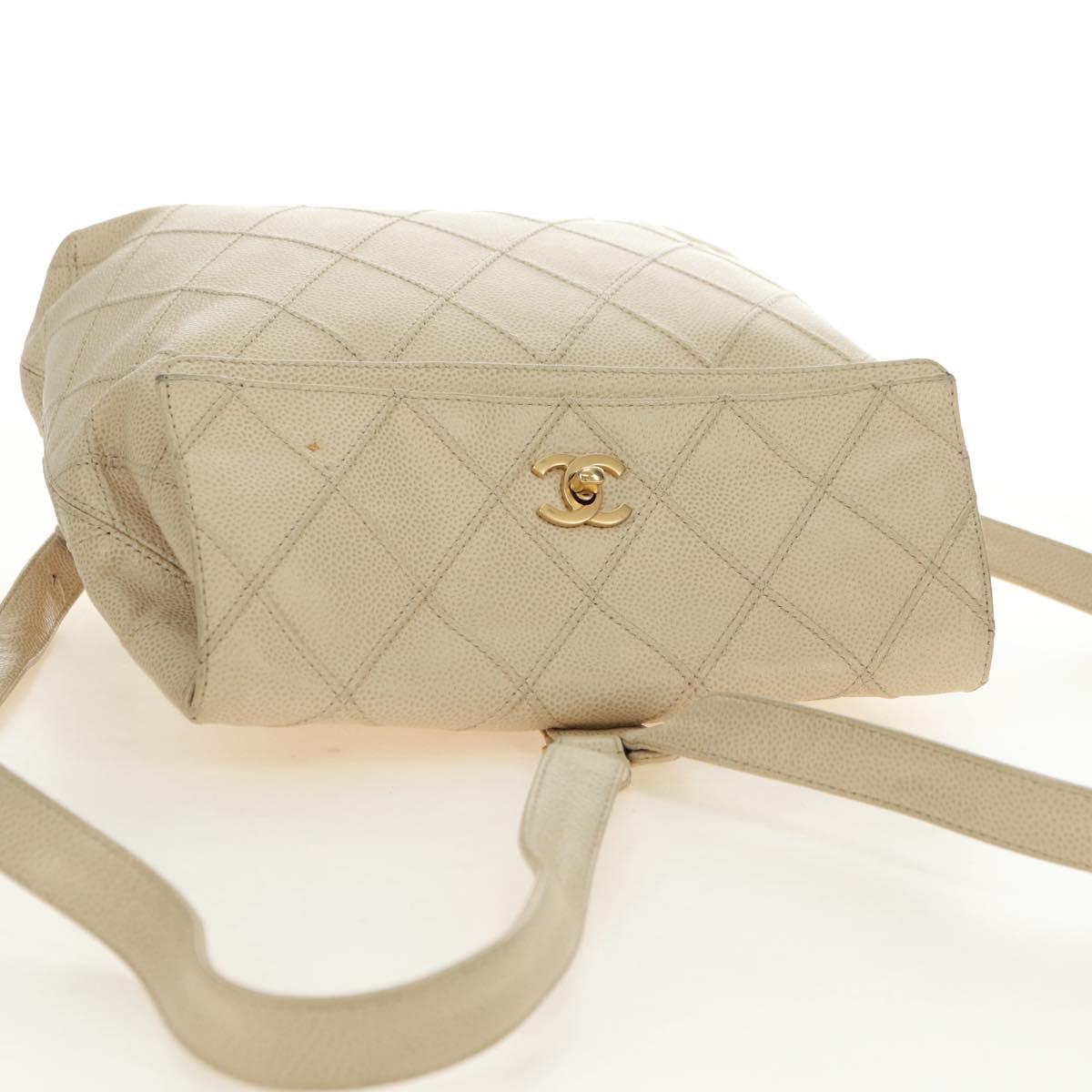 CHANEL Bicolore Backpack Caviar Skin Beige Gold CC Auth 182907V