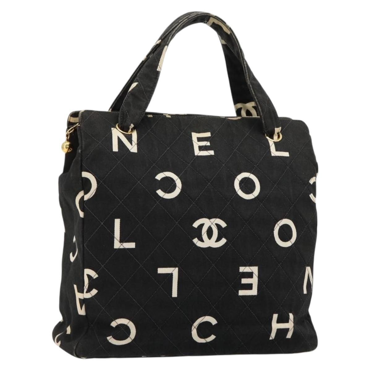 CHANEL Matelasse Hand Bag Canvas Black Gold CC Auth 182910